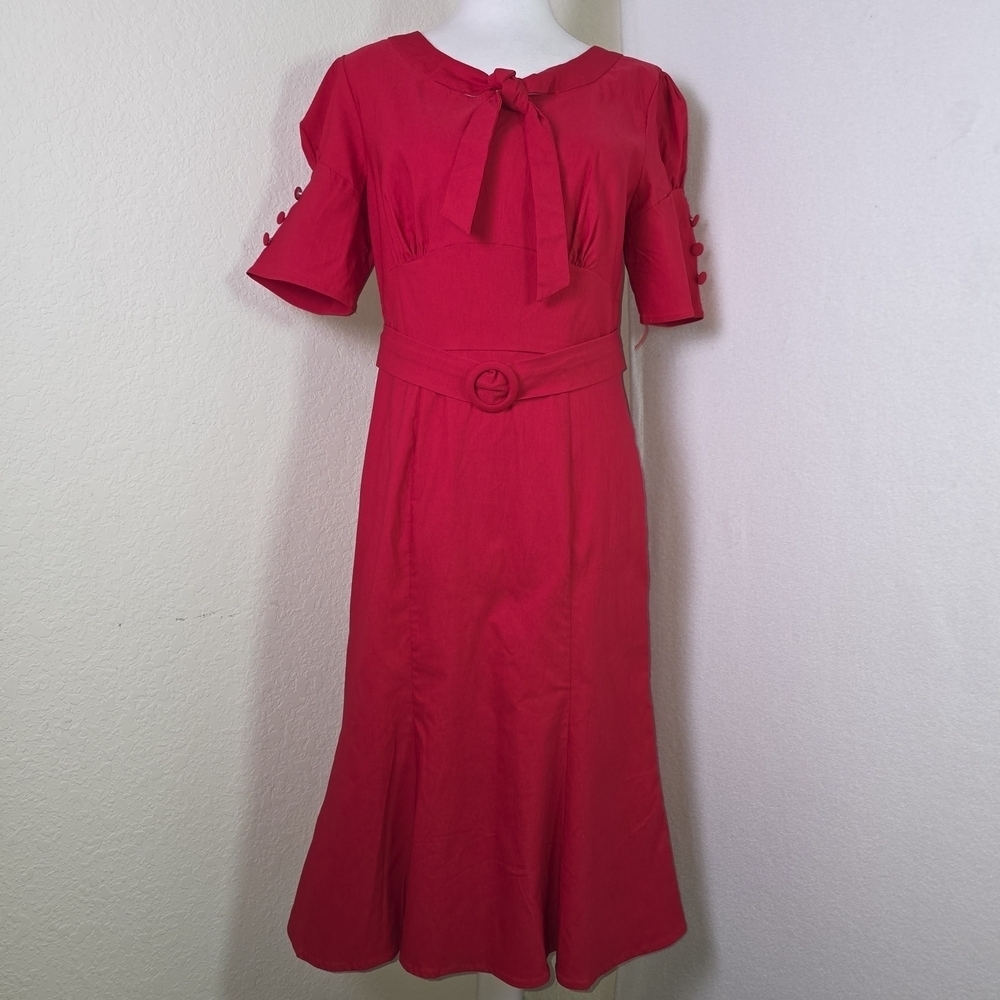 Belle Poque Red Vintage-Inspired Fit & Flare Midi Dress  Size M (US 10) NWT